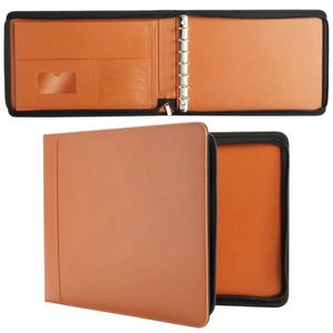 7-Ring Business Check Binder with Zipper for Checkbooks Organization, Brown Z... - Picture 1 of 9