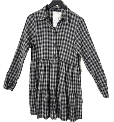 Vestido Camisa Babydoll Zara Cuadros Talla Pequeña Negro Blanco Mangas Largas NUEVO Foto 1 de 4