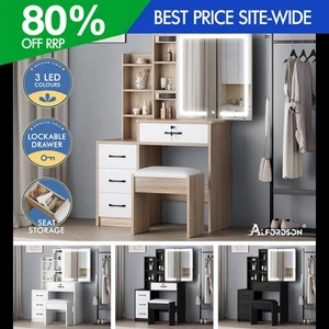 ALFORDSON Dressing Table Stool Set Makeup Mirror Vanity Desk Storage Cabinet - Picture 1 of 60