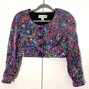 Chaqueta Vintage AJ Bari Lentejuelas Mujer 6 Seda Recortada Psicodélica Fiesta Elegante - Imagen 1 de 7