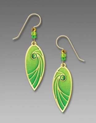 Adajio Earrings Brilliant Spring Green Teardrop with Gold Plated Swirls Overlay - Image 1 of 4