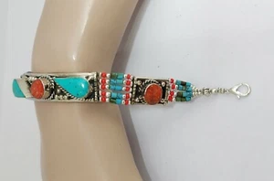 Pulsera asiática de plata esterlina piedra de coral turquesa pulsera para niñas BS14 - Imagen 1 de 2