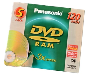 PANASONIC DVD-RAM X 5 DISC 4.7GB 120MINS NON-CARTRIDGE LM-AF120LE5 NEW/SEALED - Afbeelding 1 van 4