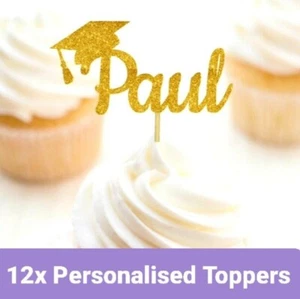 12x Personalised Handmade Glitter Cupcake Toppers school Graduation party - Picture 1 of 1