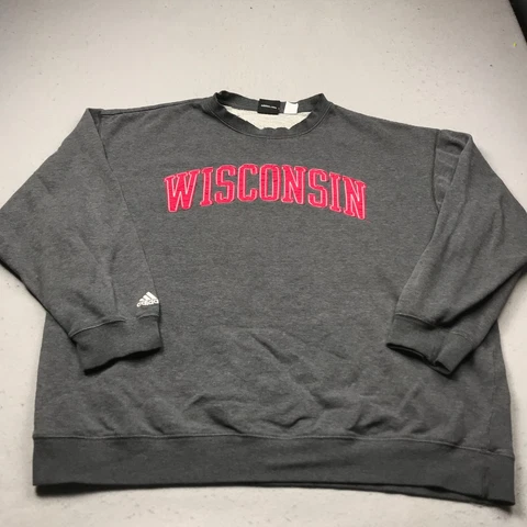 Wisconsin Badgers Sweatshirt Mens 2XL Gray Adidas Crewneck Fleece Logo NCAA Cover