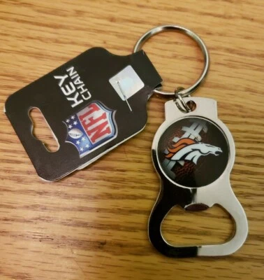 Denver Broncos NFL Licensed Flat Bottle Opener Key Ring Sports Football NEW - Imagem 1 de 3