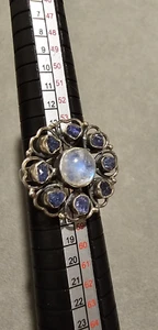 Artisan Sterling 925 Floral Round Amethyst Blue Moonstone Opal Cluster Ring 8.75 - Picture 1 of 9