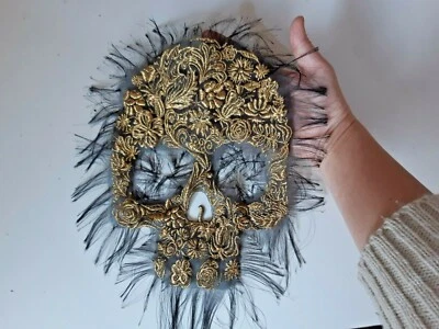 Gold skull pirates and тreasures Handmade Embroidered Patch - Image 1 of 4