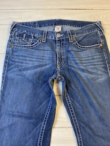 Vintage True Religion Billy Big T Flap Pockets Jeans Size 38x35 Blue USA Made - Picture 1 of 14