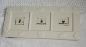 Pfaltzgraff Naturholz Tablett geteilt Federn geprägt Kräuter Blätter Keramik Küche - Bild 1 von 7