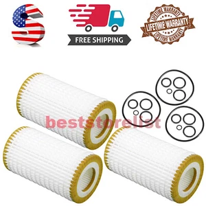 Set of 3 Engine Oil Fleece Filters Kit Seal Rings HU7185X Mann For Mercedes Benz - Picture 1 of 10