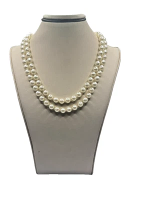 Шикарный двойной прядь имитация жемчуг ожерелье, слоновой кости бисер, винтажный стиль - Изображение 1 из 4