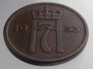 1953 Norway Two Ore KM# 399 Circulated Coin Bronze 073D - Picture 1 of 6