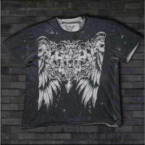 Y2K Grunge Gothic Affliction Style AOP Cross T Shirt Skull Angel Wings Size XL - Picture 1 of 4