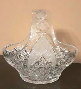 Vintage Large Hand Cut German Crystal Basket with Handle ~ Oval - Picture 1 of 6