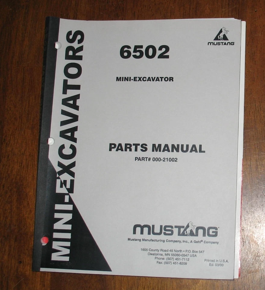 Mustang Mini Excavator Parts Manual 6502 #000-21002 - Image 1 of 1