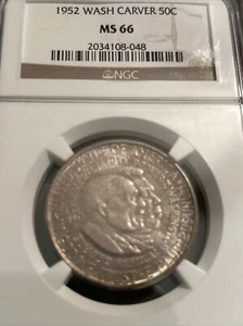 1952 P Washington Carver Silver Half Dollar NGC MS66 🌈Rainbow  Toned High Grade - Picture 1 of 4