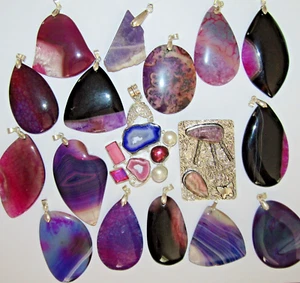 Polished Natural Onyx Agate Purple pendants lovely natural patterned Gemstone UK - Picture 1 of 18