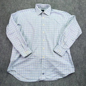 David Donahue Dress Shirt Mens 17.5 34/35 Plaid Houndstooth Trim Fit Button Up - Picture 1 of 12