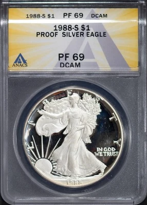 1988-S $1 Silver American Dollar PF69DCAM ANACS # 7625867 + Bonus - Image 1 of 2