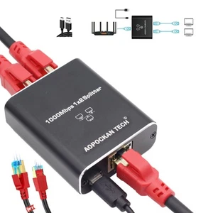 Ethernet Splitter 1 to 2,Gigabit Ethernet Splitter 1000Mbps High Speed with C... - Picture 1 of 7