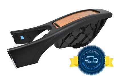 2006-2009 梅赛德斯 E350 中控台黑色皮革木质扶手存储原始设备制造商 — 第 1/4 张图片