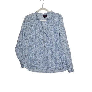 J. Crew Liberty Fabric Floral Ruffle Neck Long Sleeve Blouse Top Blue Womens L - Picture 1 of 11