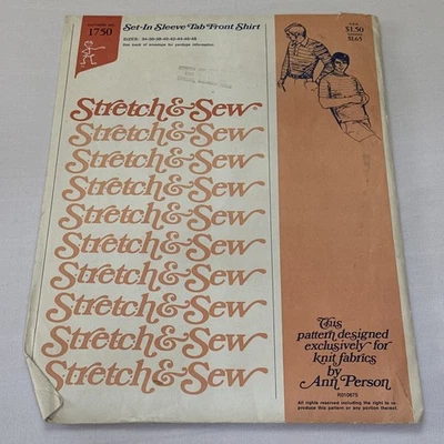 1974 Stretch & Sew Ann Person Pattern 1750 Mens T-Shirt &Tab Front Shirt Sz34-48 - Image 1 of 4