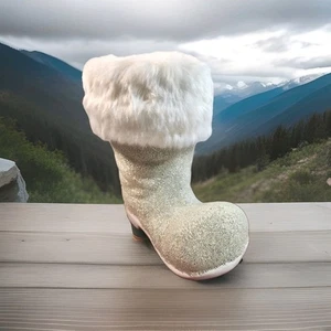 Dennis Basso Deko Weihnachtsmann Stiefel Kaviar Perlen Kunstfellbesatz weiß Übertopf_S14 - Bild 1 von 12
