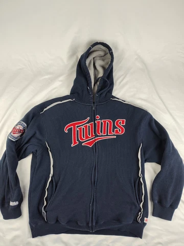 Minnesota Twins Men's Large Thermal Navy Blue Stitches Full-Zip Hoodie MLB Cover