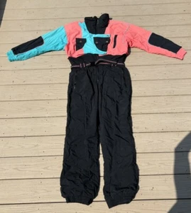 Vtg 80s 90s Ski Suit One Piece Pink Blue Snowsuit Snow Bodysuit Goat Womens 12 - Picture 1 of 5