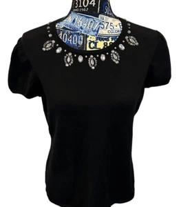 Antonio Melani Women's S/S Wool Blend Sweater Sz Large Black Jewel Embellished - Picture 1 of 9