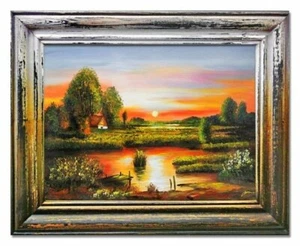 Tramonto - Dipinto a Olio Dipinti Mano - con Telaio 37x47cm - Bild 1 von 1