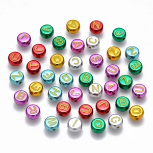 50 Letter Beads Alphabet Beads Metallic Bulk Beads Wholesale 7mm Assorted Lot - Picture 1 of 1
