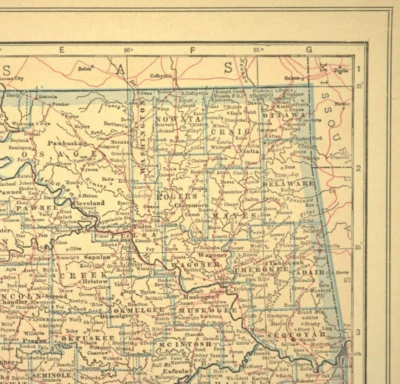 Arte de pared mapa ferroviario OKLAHOMA 1925 vintage original Muskogee Enid Guthrie Foto 1 de 4