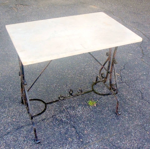 Antique Wrought Iron Marble Top TABLE  French Pastry GARDEN  VILLA CHIC Cover