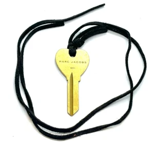 Designer Marc Jacobs Brass Key On Black Suede Leather Cord Pendant Necklace - Picture 1 of 6