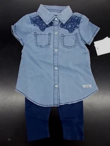 Set 2 pezzi Chambray e Navy per neonati e bambine Kensie $24 taglia 3/6 mesi - 6X - Foto 1 di 6