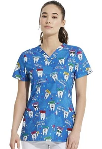 Dickies EDS Women Scrubs Top V-Neck DK704, S, Tooth's Day Everyday - Picture 1 of 6