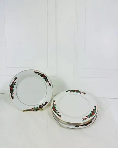 5 Poinsettia & Ribbons Salad/Dessert Plates Fine China Christmas Utensil Marks - Picture 1 of 2