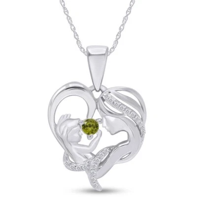 1Ct Round Simulated Peridot Mother's Day Special Pendant 14K White Gold Plated - Image 1 of 2