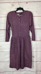 Liz Sport Vintage Dress Womens Purple Floral 1/2 Button Day Maxi Pockets Knit - Picture 1 of 10