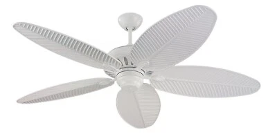 Monte Carlo 5CU52WH 52" Wet Rated In/Outdoor Ceiling Fan. 5 ABS Palm Leaf Blades - Image 1 of 3