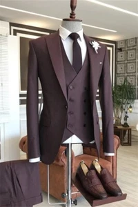 Traje de Hombre Borgoña Pico Solapa Lujo Novio Esmoquin Boda Fiesta Baile de graduación Personalizado - Imagen 1 de 8
