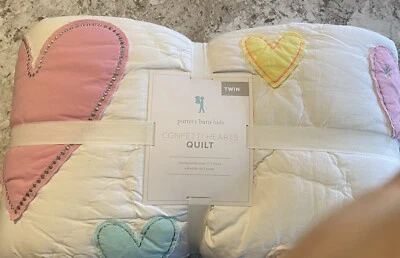 POTTERY BARN KIDS CONFETTI HEARTS QUILT  & SHAM, HANDCRAFTED~ Twin, NWT - Image 1 of 4