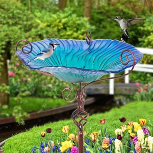 Gartenstecker Vogeltränke Metall Vogelbad stehend Wasserschale Gartenstab 80cm - Bild 1 von 7