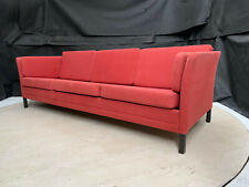EB2697 Swedish Red Fabric Three Seater Sofa with Beech Legs Mid-Century Modern