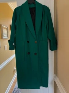 Vintage 1980s Green Wool Long Coat Size 10 Excellent Double Breasted ILGWU - Picture 1 of 4