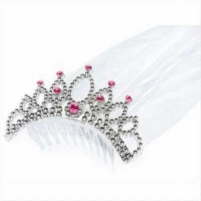 Tiara de fiesta de gallina plateada con velo Foto 1 de 2