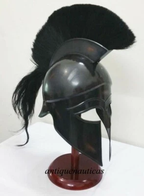 CASCO CORINTIO MEDIEVAL REY ARMADURA LEONIDAS CASCO CON PLUMA NEGRA CON SOPORTE Foto 1 de 4